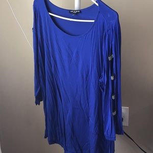 Blue long sleeve with straps.